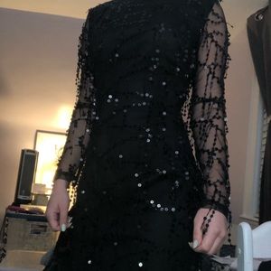 black sequin detail long sleeve dress